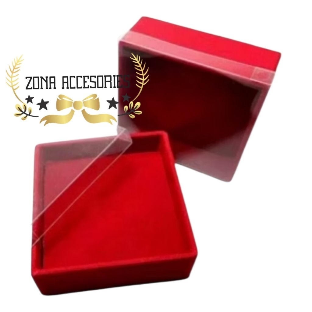 Box Bludru Tutup Mika Tempat Perhiasan Gelang, Kalung Dan Bros