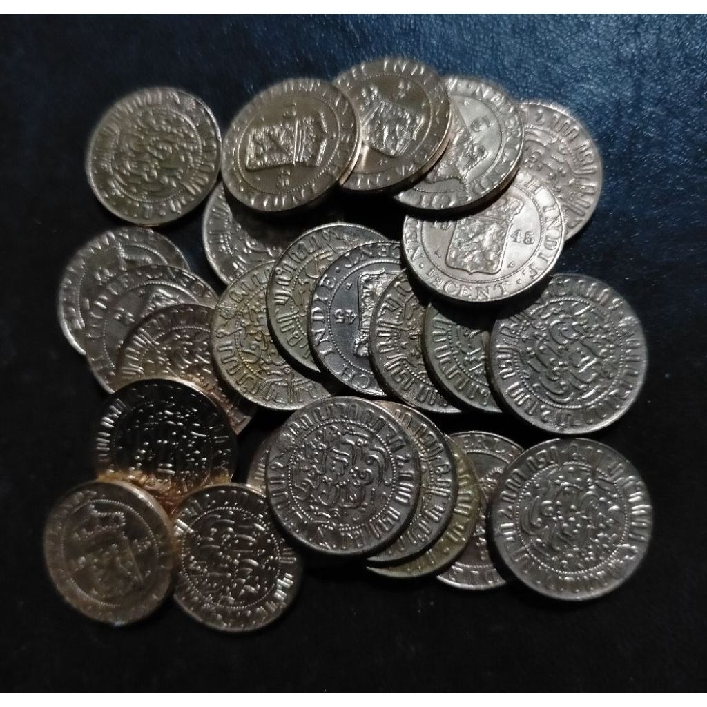 3 keping koin 1/2 sen Nederland indie beda tahun