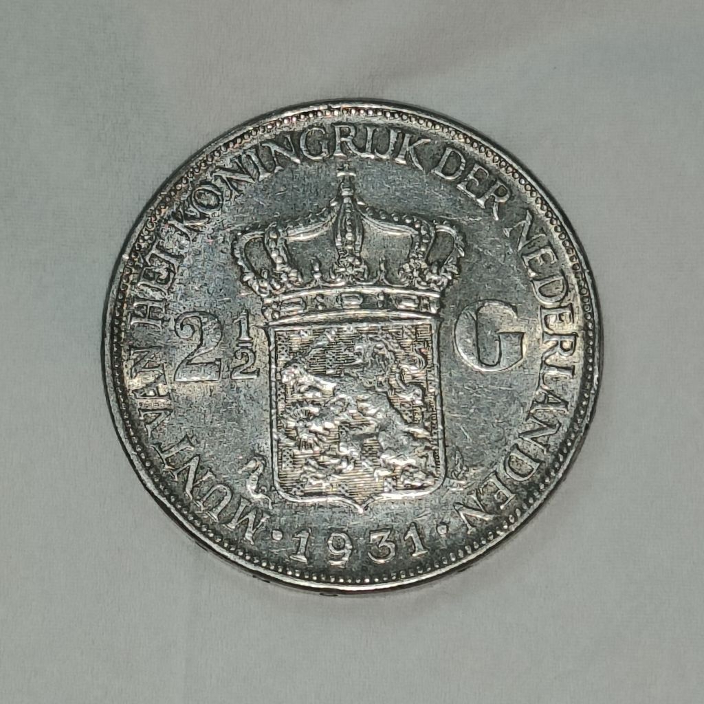 KOIN PERAK WILHELMINA 2,5 GULDEN 1931 LUSTER SESUAI FOTO DAN VIDEO + KAPSUL