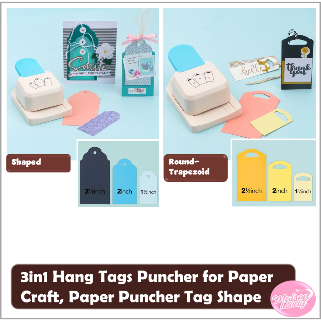 MaisonLovely | 3in1 Hang Tag Puncher, Paper Puncher Tag Shape, Pembolong Kertas for Labelling, Gift 