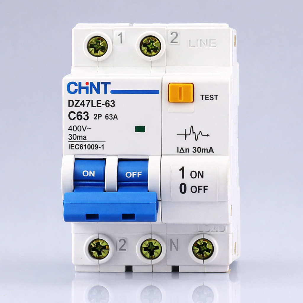 CHINT DZ47LE-63 RCBO 2P 63A 30mA Residual Current Leakage Circuit Breaker MCB 400V