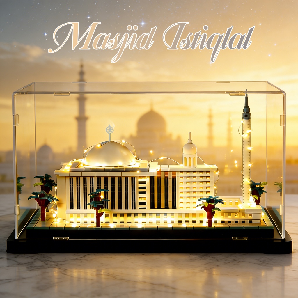 Miniatur Pajangan Lampu Masjid Istiqlal Jakarta - Replika Presisi Bernuansa, Dilengkapi LED, Musik &