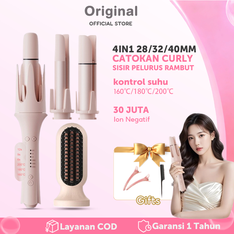ontimestoree 4 IN 1 Ceramic Catokan Curly Otomatis Hair Styler Multifungsi Hair Straightener Comb