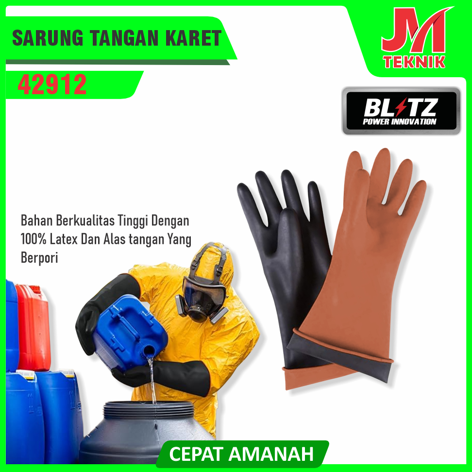 Sarung Tangan Industri Latex Hitam BLITZ 42912 Industrial Rubber Gloves