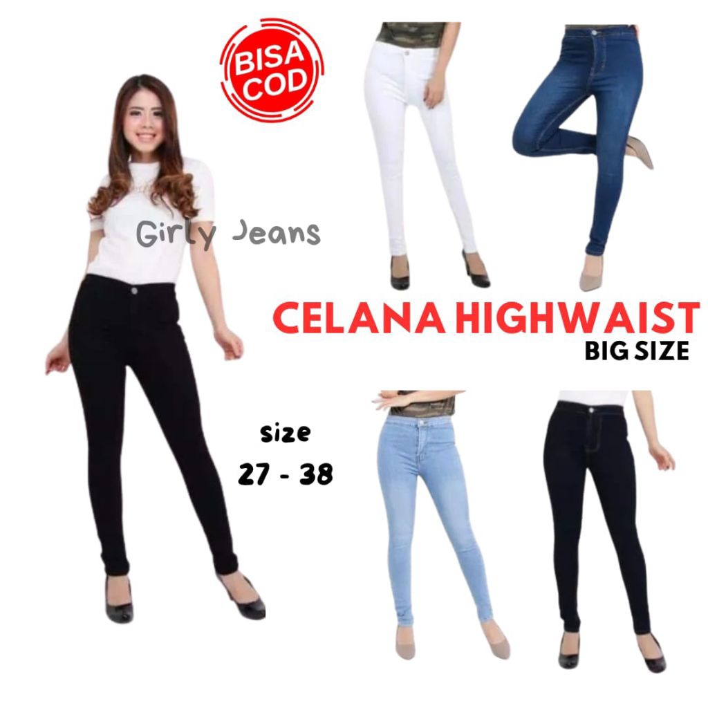 Celana Highwaist Skinny Jeans Jumbo Wanita Big Size Cewek JSK
