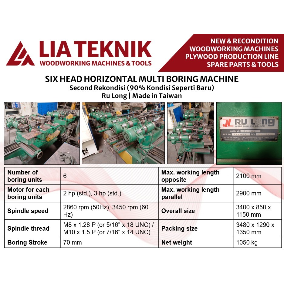 Mesin Six Head Horizontal Multi Boring Ru Long Mesin Bor Samping Enam Kepala Ru Long Second Rekondis