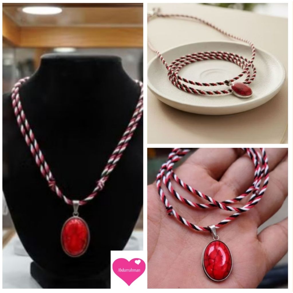 KALUNG TRIDATU BANDUL BATU PIRUS MESIR  MERAH ORIGINAL HOWLITE STONE