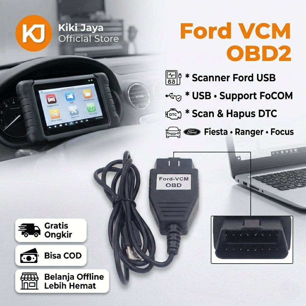 [KIKI] Kabel Scanner Mobil Ford VCM OBD2 USB Diagnostic Interface Scan ECU Cek Error Check Engine Co