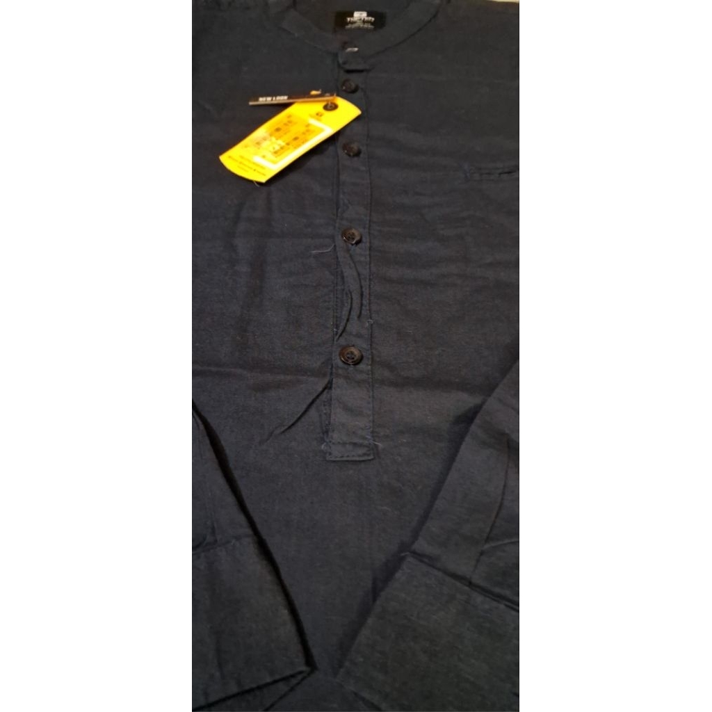 Kemeja Koko TOPTEN 100% baru katun halus kancing embos warna hitam