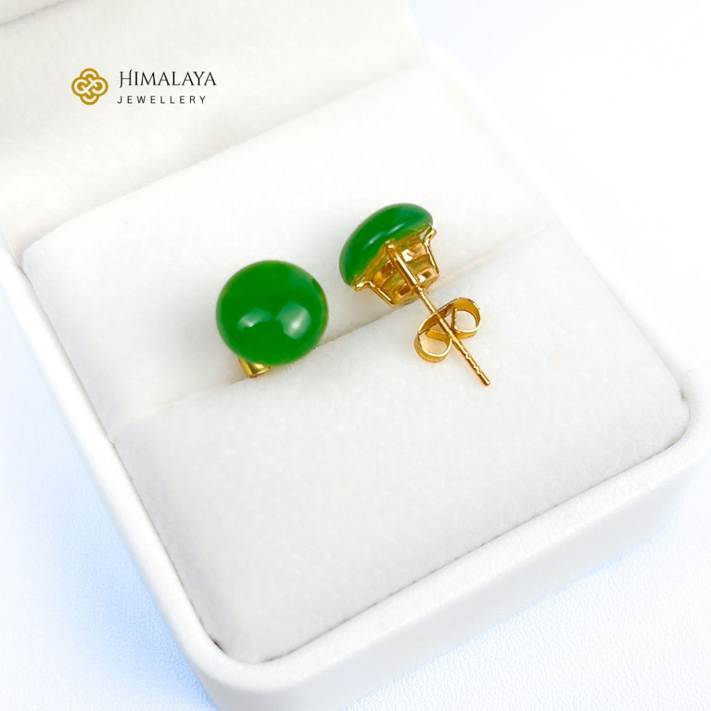 Anting Stud Tusuk Sumpel Permata Giok Hongkong Warna Hijau Polos Bahan﻿ Tembaga Lapis Emas Hongkong 