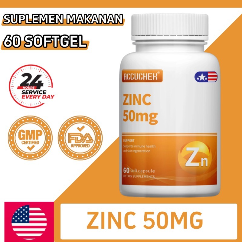 Suplemen Zinc 50 mg, Meningkatkan Sistem Kekebalan & Vitalitas Pria, 60 softgel
