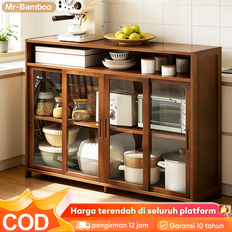 Lemari Dapur Lemari Dapur Bambu Lemari Piring Lemari Makan Bambu kabinet Dapur 3/4Pintu