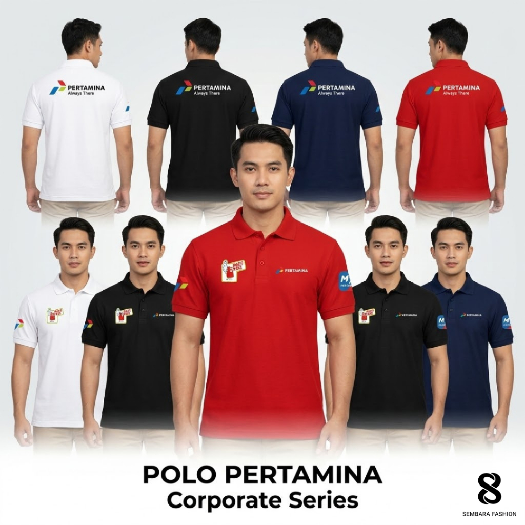 Polo Shirt PERTAMINA Seragam Kerja Kantor Premium - Kaos Kerah Pertamina Merah Putih Hitam Navy - Ba