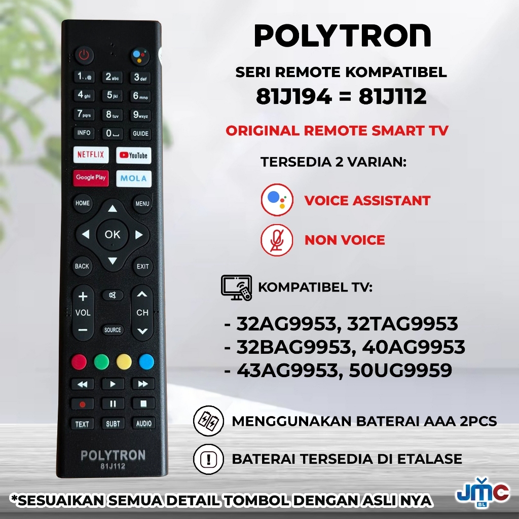 Remote Android Smart TV POLYTRON 81J194 81i960 81J273 81J237 81J237M01 81J172 81J208 81J367