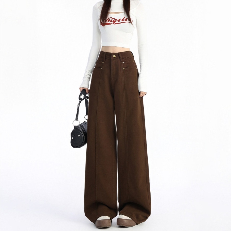 Alice Jeans-2026 Baru Cokelat Highwaist Kulot Baggy Celana Jeans Wanita