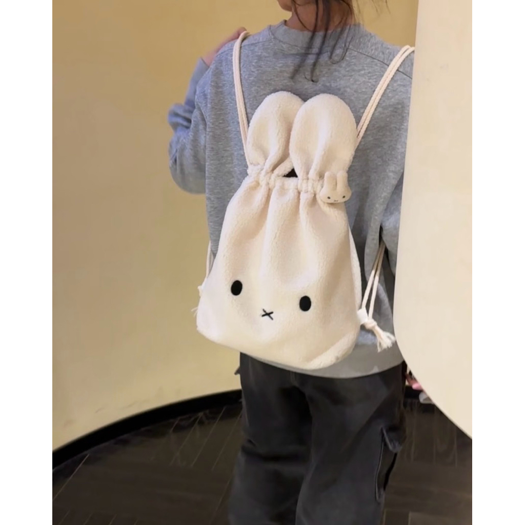 [PREORDER Miffy] Ransel Boneka Bordir Kelinci – Tas Punggung Drawstring Kapasitas Besar Free Gantung