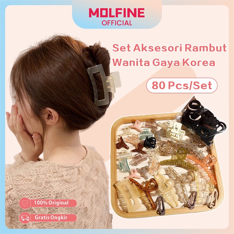 MOLFINE Aksesori rambut Gaya Korea 80 Pcs/Jepit Rambut Bahan Plastik/Ikat Rambut/ Jepit Rambut Aesth