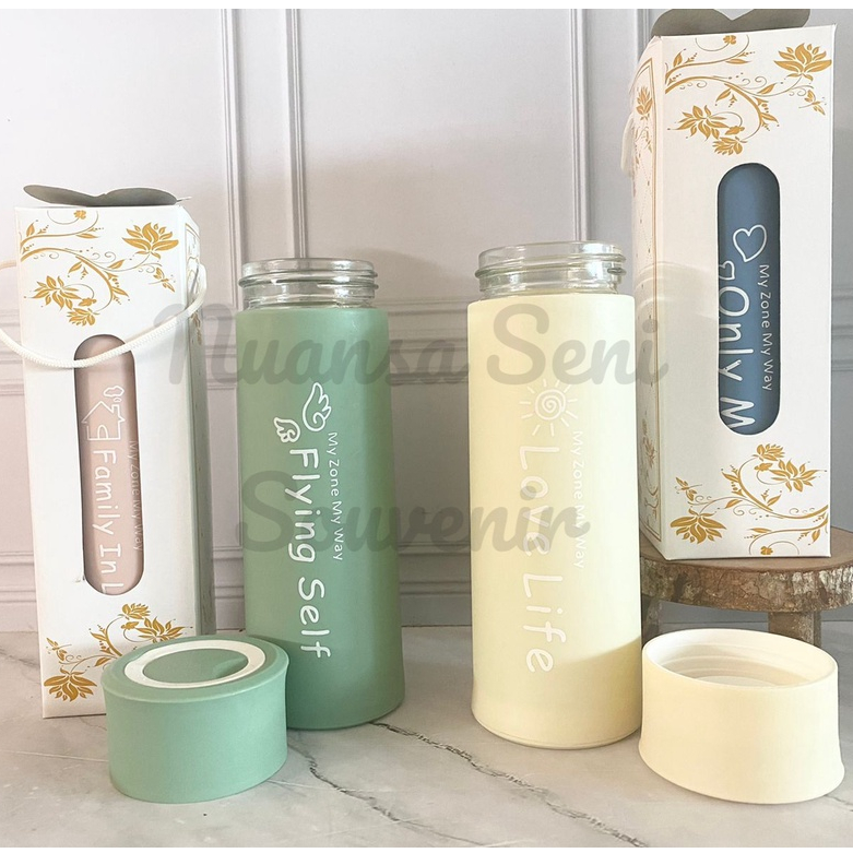 Souvenir Botol Minum Travel 400ml Tumbler Kaca Motif My Zone My Way Termos Infuser Water BPA Free