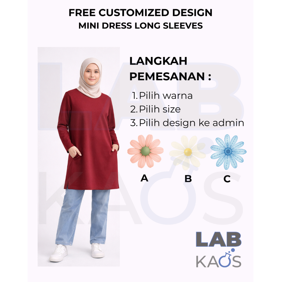 LAB KAOS | Mini Dress | Longsleeve | Kaos Muslim | Wanita | Katun
