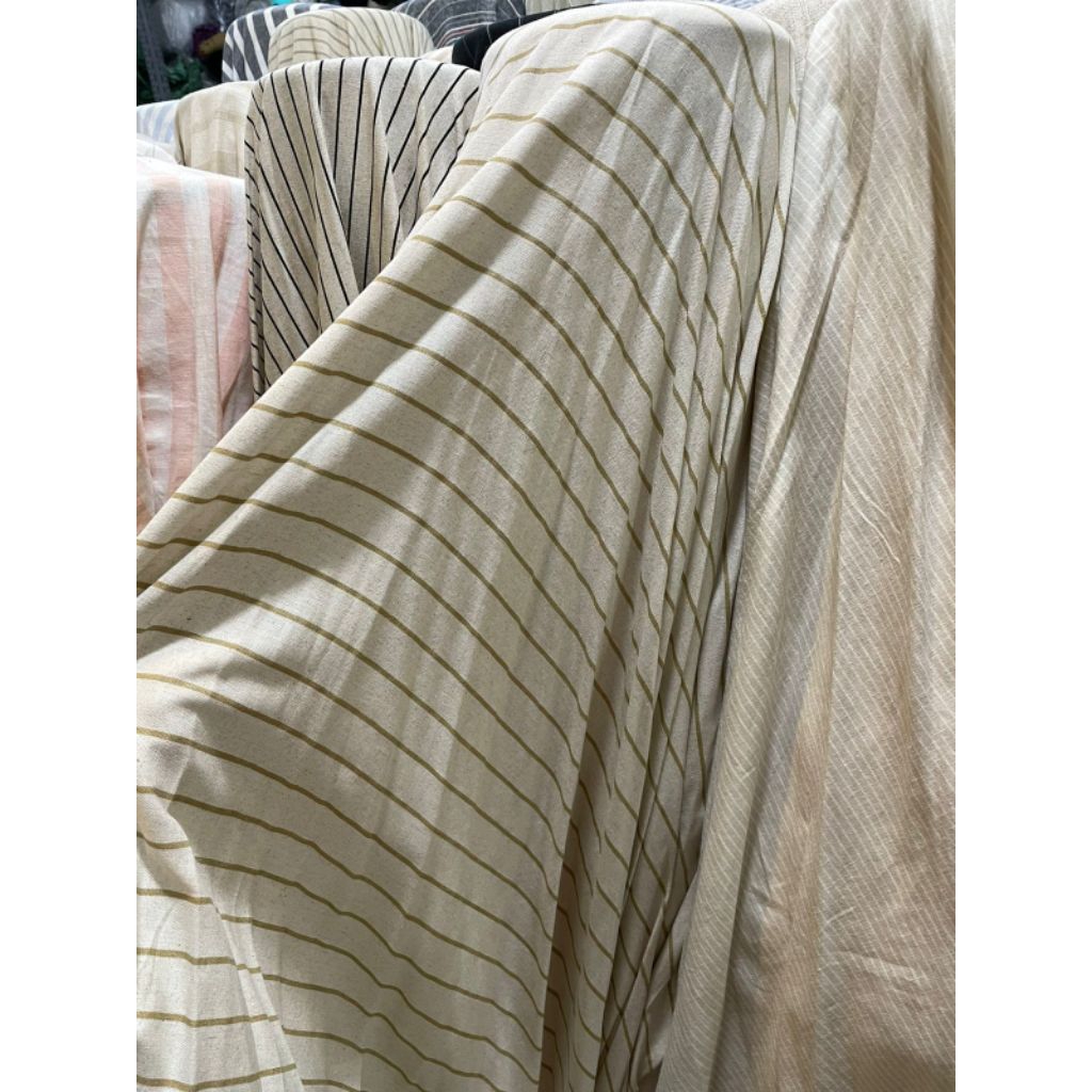 bahan kain katun linen motif ber garis /bahan katun linen terbaru mewah elegan dan adem ( harga per 