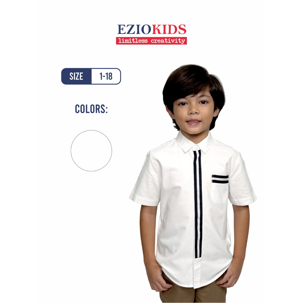 Ezio Kids Kemeja Anak Oxford Aksen Pita 1 Lengan Panjang / Pendek