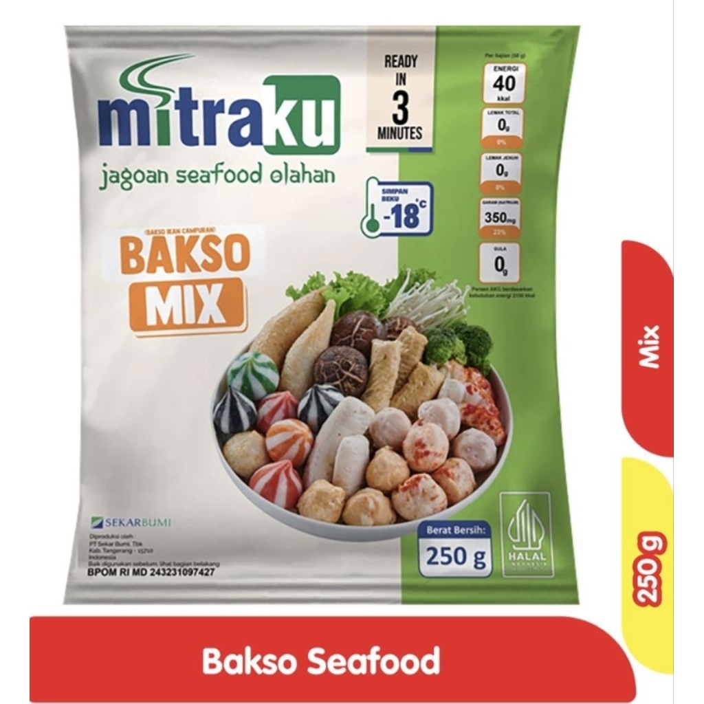 Mitraku Bakso Ikan Campuran Mix 250gr - Rasa Seafood, Instan, Higienis
