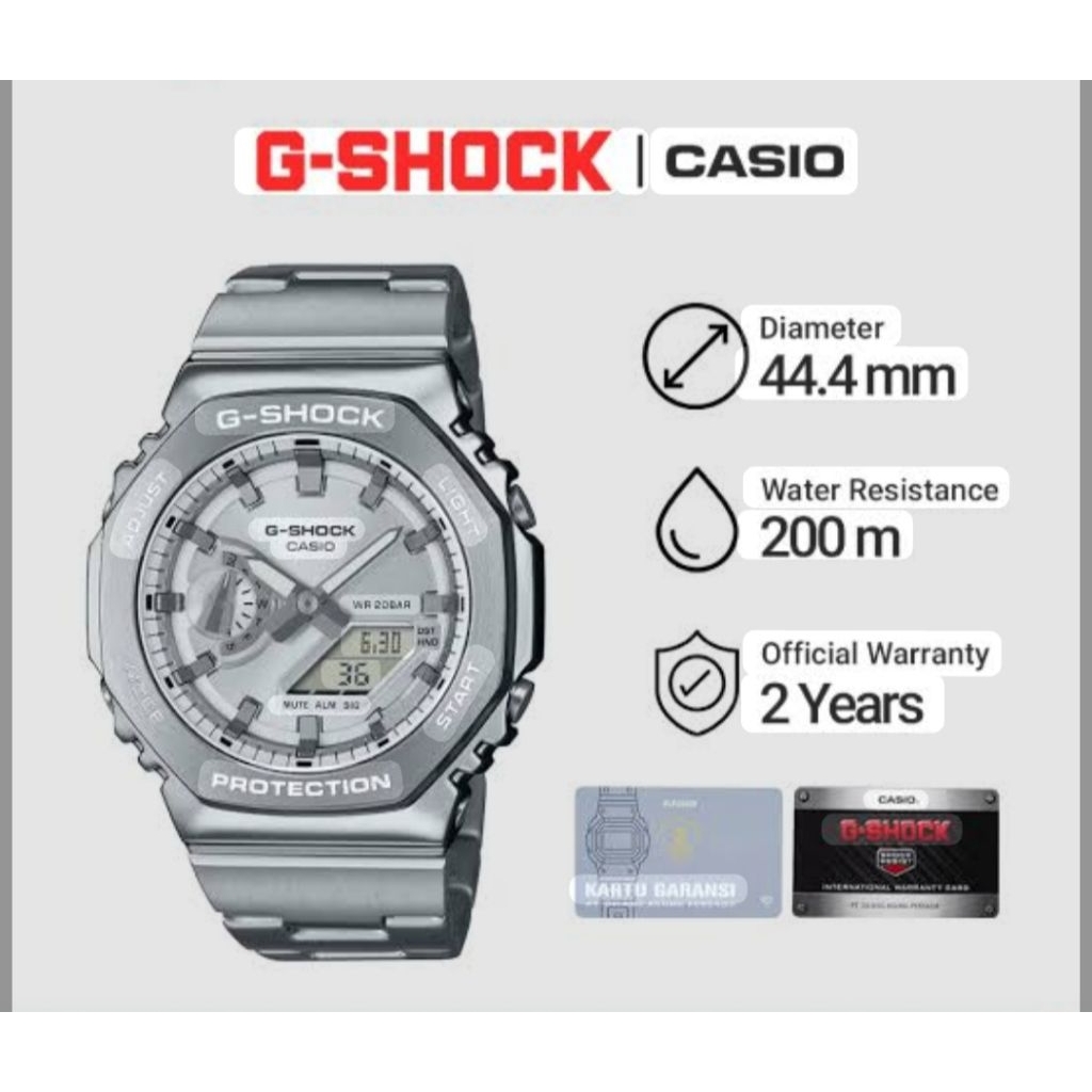 JAM TANGAN PRIA G-SHOCK GM-B2110D-7ADR RANTAI FULL SILVER ORIGINAL GARANSI RESMI 2TAHUN