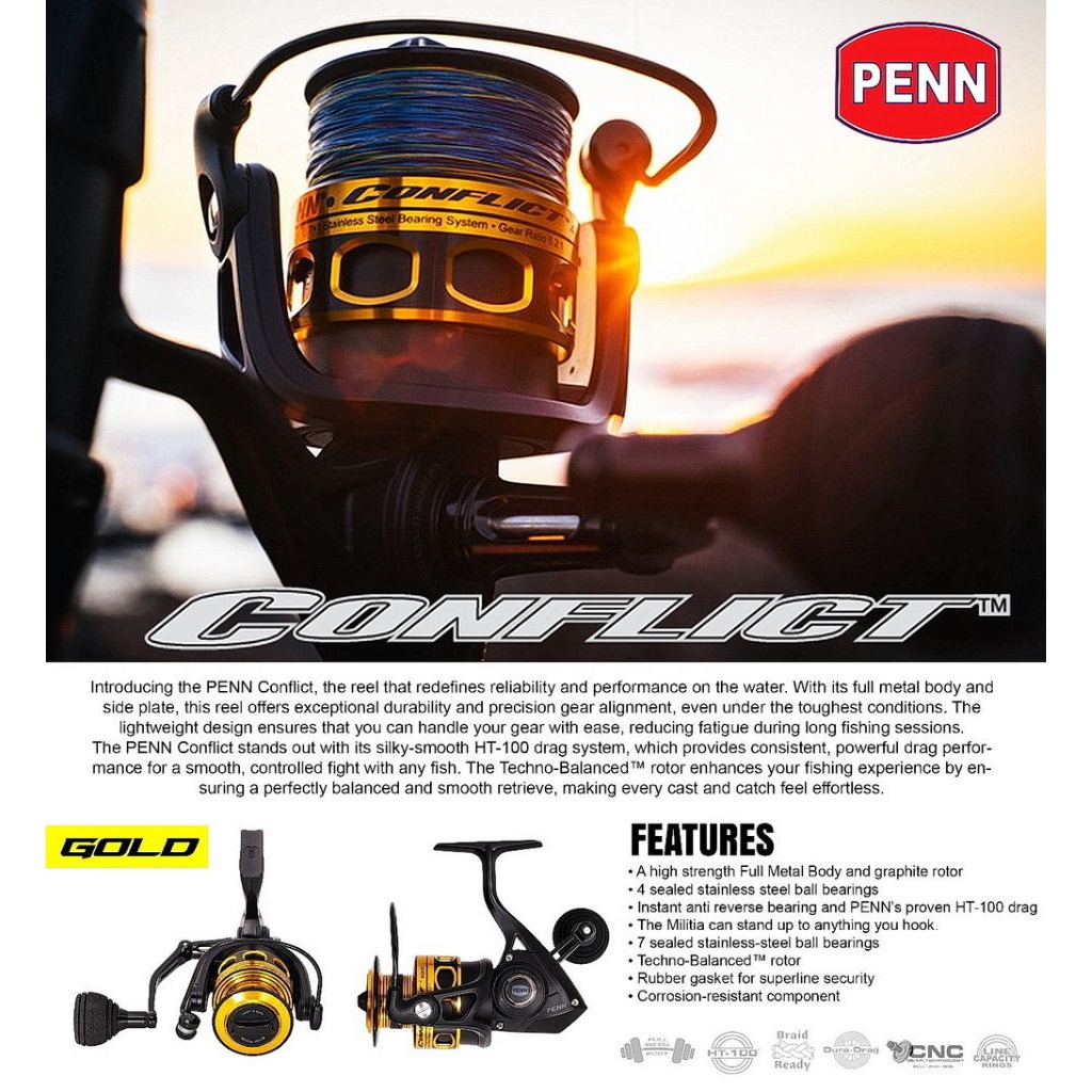Reel Pancing PENN CONFLICT 4000, 5000 Metal Body
