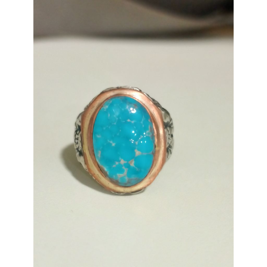 cincin pria batu pirus persi ring koin ukir size 18