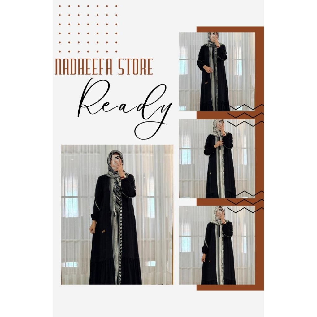 NADHEEFA STORE GAMIS TWILL MARET SERIES SET HIJAB HITAM MOTIF RANDOM