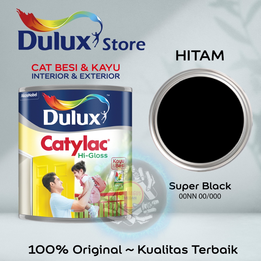 CAT MINYAK CAT KAYU DAN BESI DULUX CATYLAC HI-GLOSS 1 KG WARNA HITAM KILAT PEKAT SUPER BLACK HIGH GL