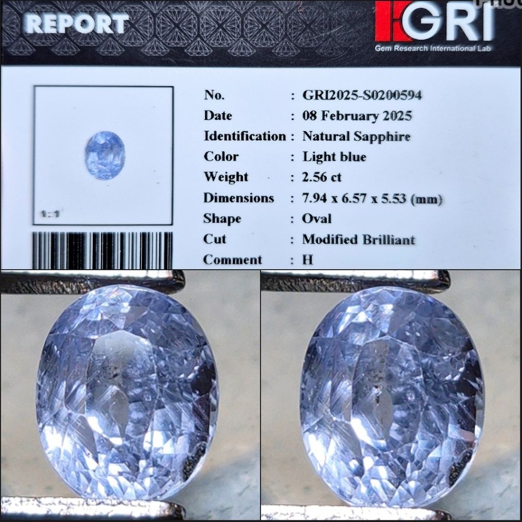 Natural Light Blue Sapphire Srilanka 2.56 crt Memo GRI Lab