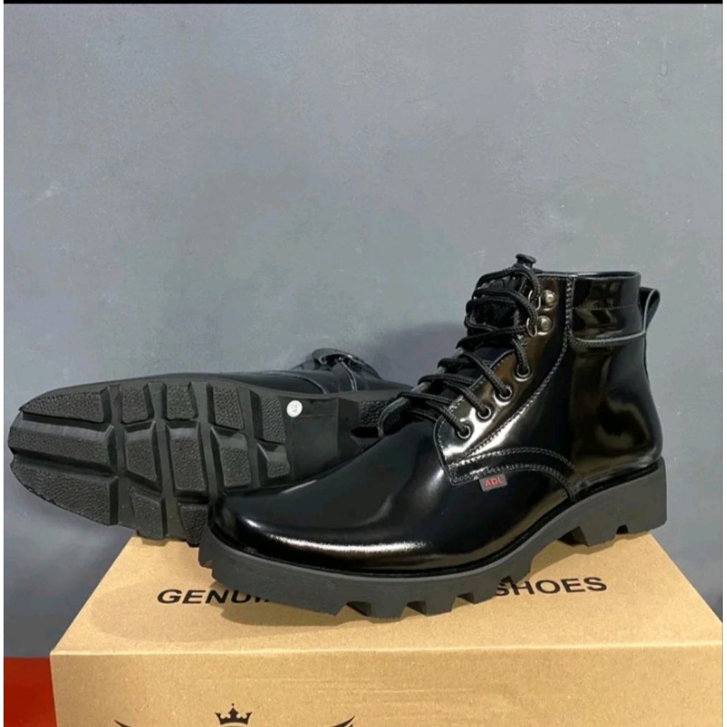 sepatu pdh kulit mengkilap asli original adl boots