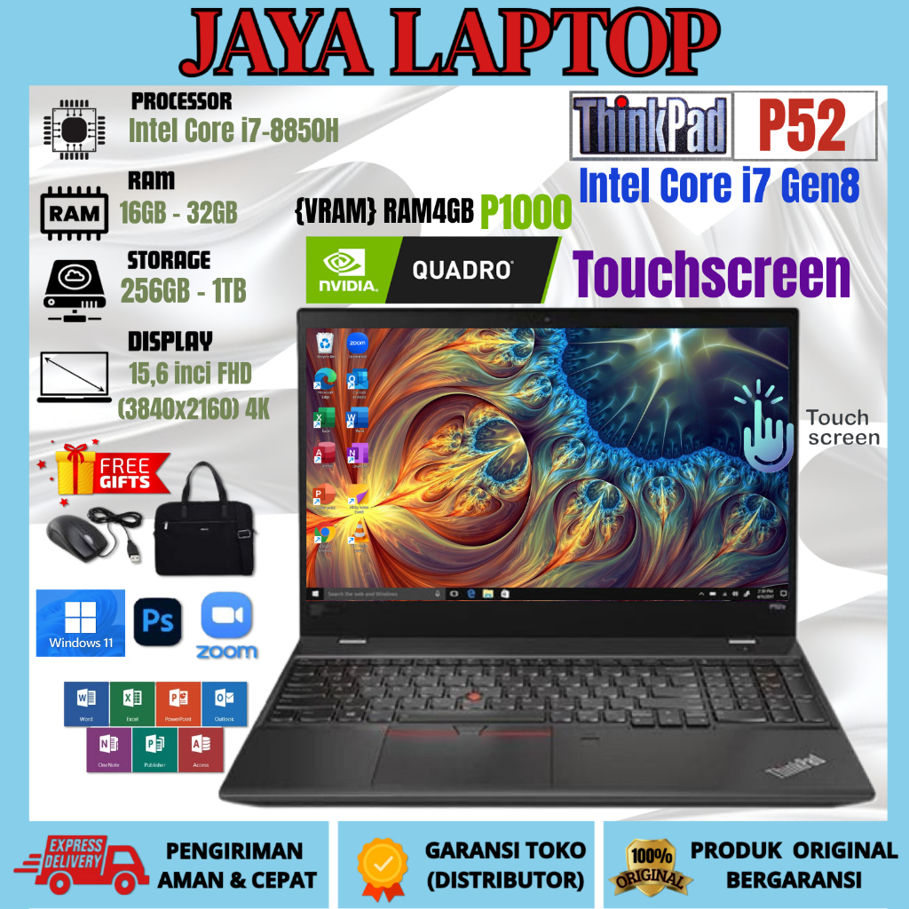 LAPTOP LENOVO THINKPAD SERIES P50 , P51 , P52 Intel Core i7 Gen8 TOUCHSCREEN NVIDIA QUADRO  P3200 BO
