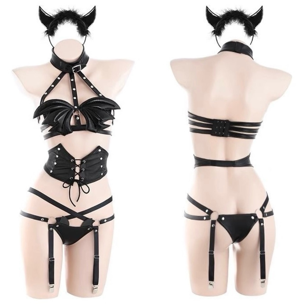 Meiya Cosplay Kostum Set Garter Latex Premium Lingerie Hitam RR3286