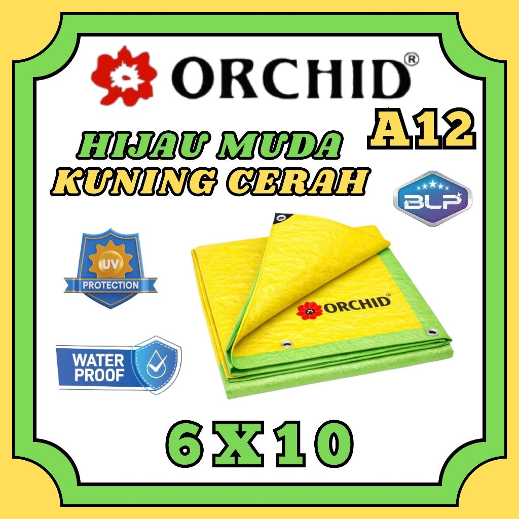 Terpal orchid A12 Plastik Tebal Ukuran 6x10 m Hijau Kuning - Terpal Lembaran Original Tahan Panas & 