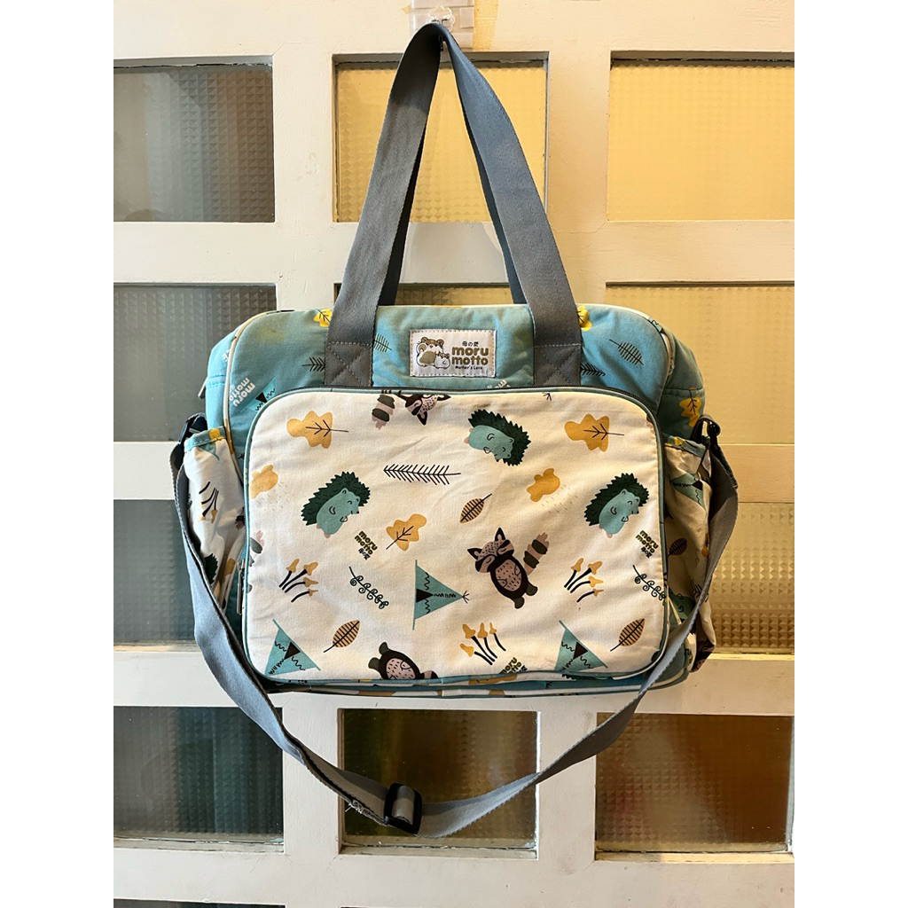 Preloved Moru Motto Tas bayi besar + saku botol susu seri little racoon