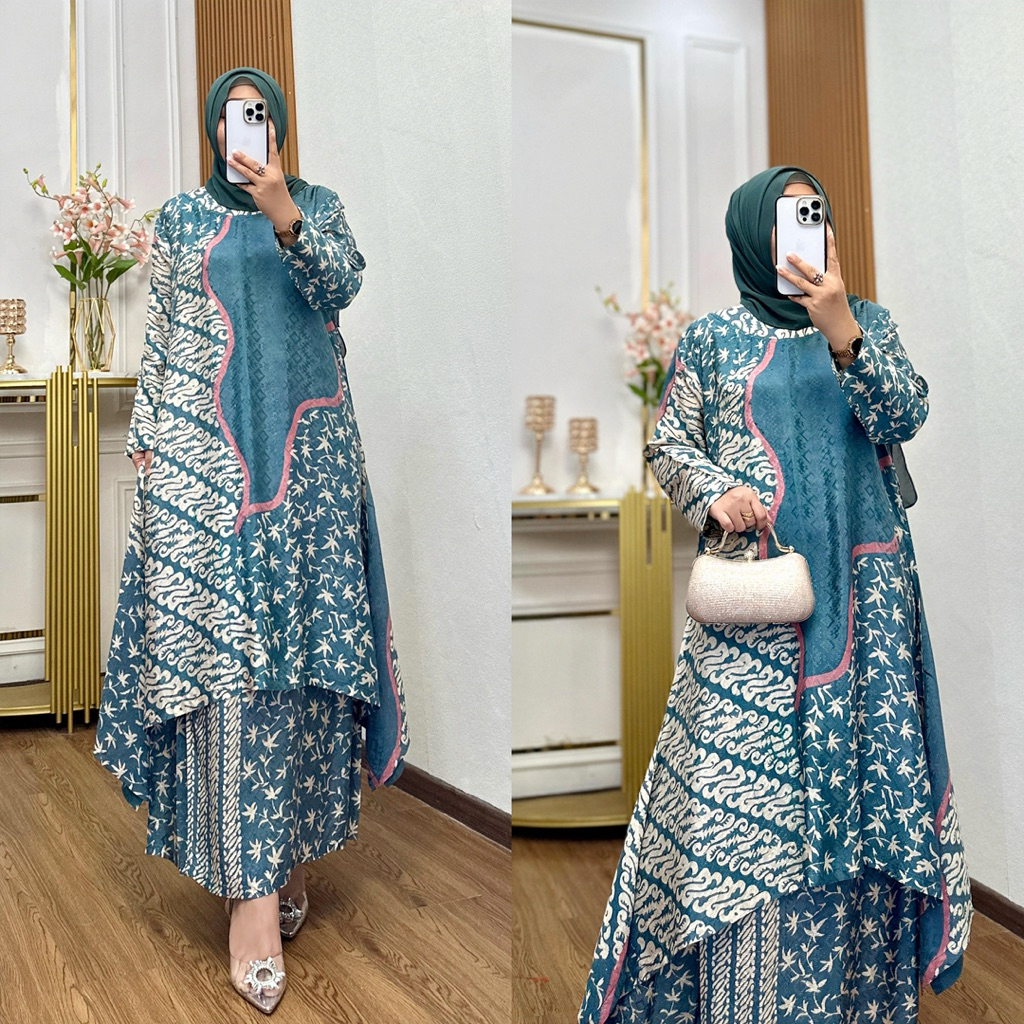 A.K.A - Motif Terbaru Setelan Rok Batik Viscose Semi Sutra Abaya Kurung Wanita Premium Limited 5088