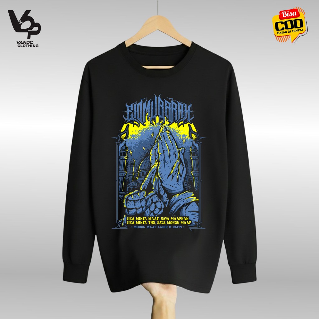 Kaos Lebaran Lengan Panjang Unisex Eid Mubarak Metal Lucu Minta THR Ketupat Distro Keren