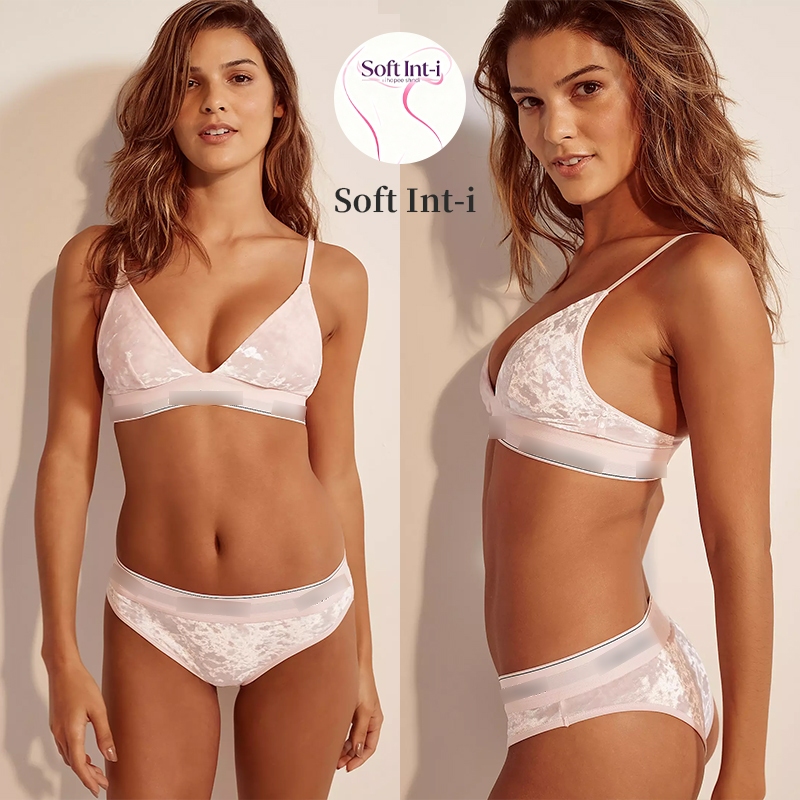 1 Set Bra Celana Dalam Wanita Model Tanpa Kawat Bahan Halus French Triangle Cup Sport Set Bra