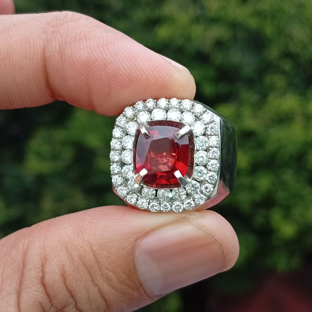 Natural Red Spinel 2.78 ct sertifikat GRI Ring Perak Handmade