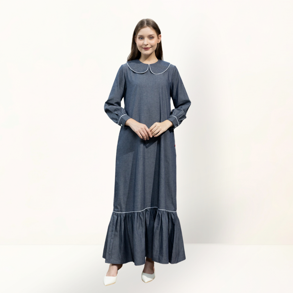 GRAPHIS Collared Denim Look Maxi Dress
