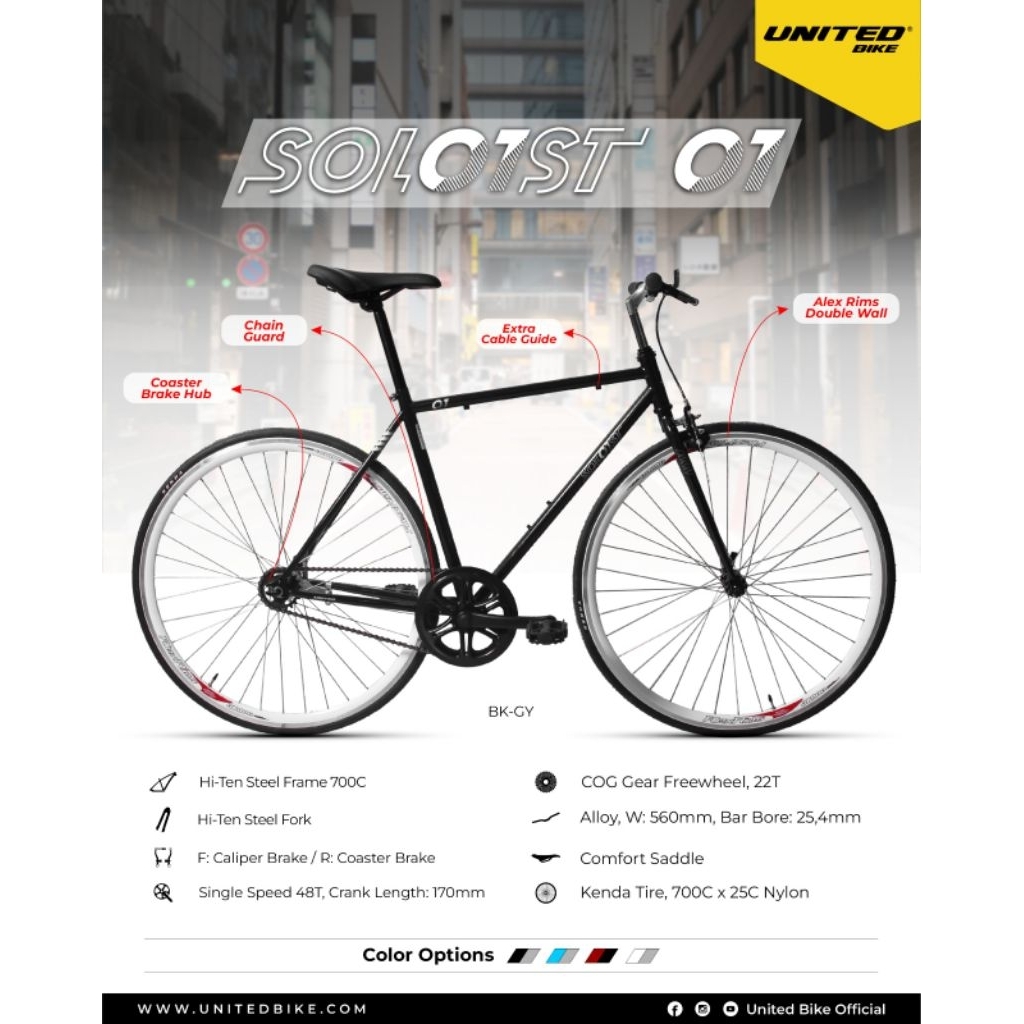FIXIE UNITED SOLOIST 01 700C, STEEL FRAME, sepeda fixie sepeda murah pontianak