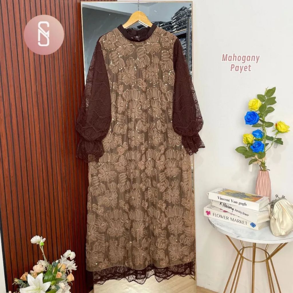 Virani  Myshawl  Gamis Jumbo Brukat Motif Kasual Kondangan Wisuda Kekinian Big Size Brukat Bunga Jum