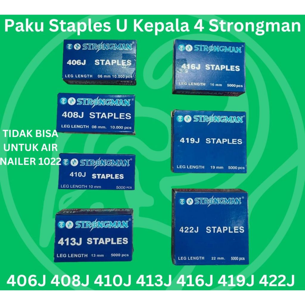 STRONGMAN Isi paku Staples U 406J 408J 410J 413J 416J 419J 422J Isi Paku Tembak Air Nailer 422J