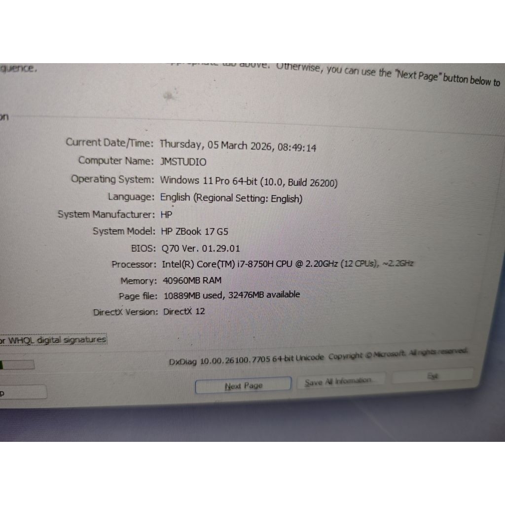 Zbook 17 G5 i7 8750h Quadro P3200
