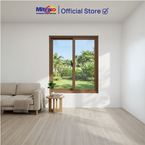 Jendela Double Sliding Aluminium 100x120cm Coklat W1 - Tidy [INCLUDE PACKING KAYU]
