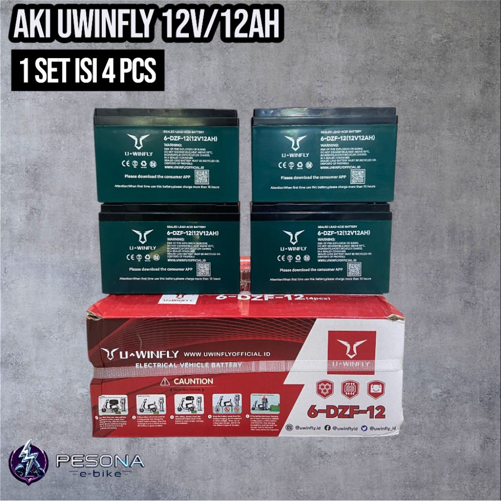 AKI SEPEDA LISTRIK UWINFLY 12V/12AH 1SET ( 4 PCS ) ORIGINAL