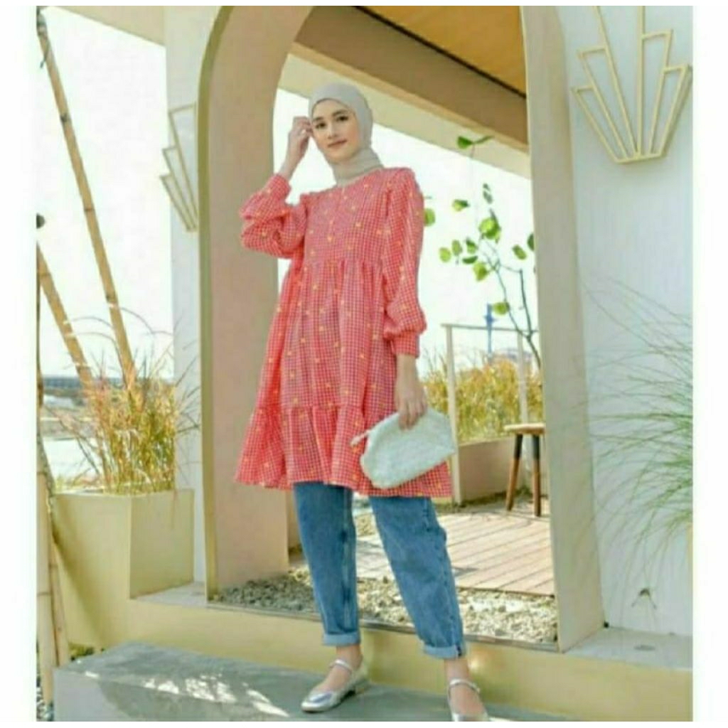 Preloved maira tunik Gingham red lemon haideeorlin /preloved haideeorllin/ tunik haideeorlin/dress h