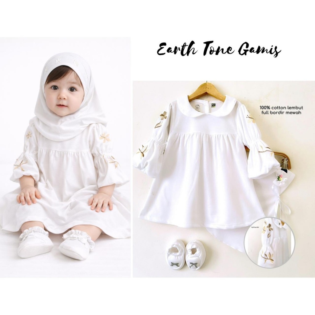 Gamis Baju Setelan Dress Muslim Lebaran Bandana Sepatu Lucu Cantik Anak Bayi cewek Perempuan Mewah A